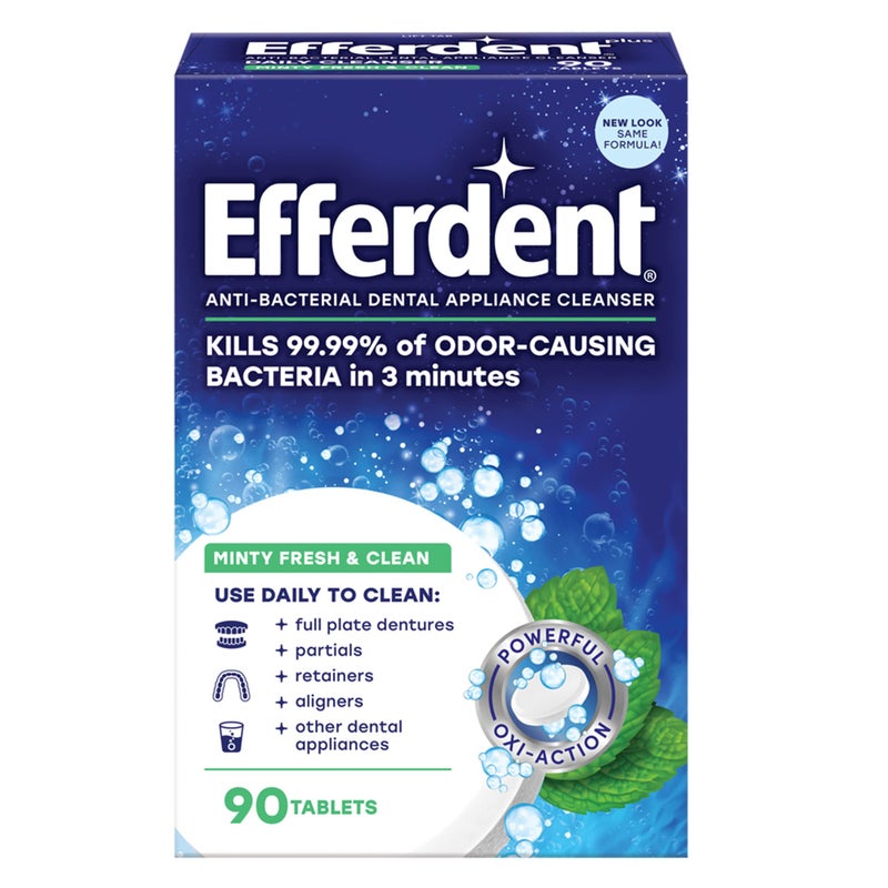 Efferdent Denture Cleaner Tablets – Dental Appliances, Aligners, Mouth Guard, and Retainer Cleaner Tablets, Minty Fresh & Clean, 90 Count - Image 1
