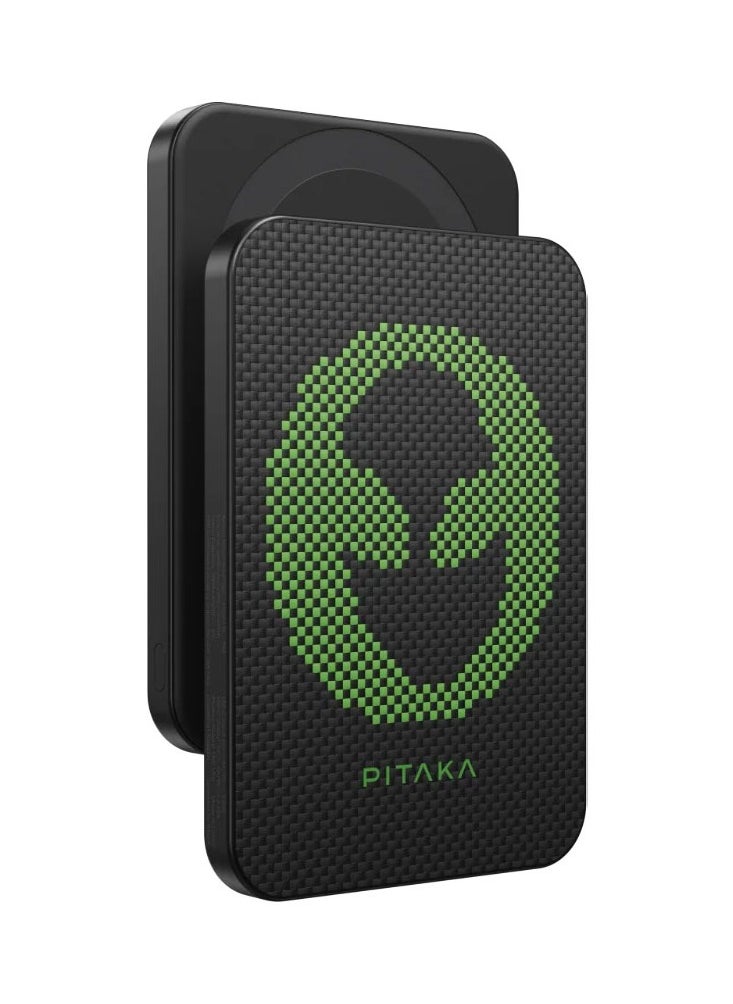 PITAKA Pitaka Aramid Fiber Magnetic Power Bank – Qi2 Certified, 15W Wireless Fast Charging, 5000mAh, Compact, Lightweight & Strong Magnetic Attachment for Phone Luminous Edition Night Glow - Alien  - Image 2