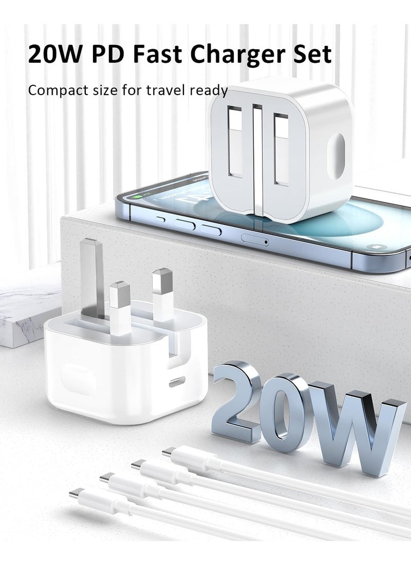 20W USB-C Fast Charger Plug – Compact Wall Adapter for iPhone, Samsung, iPad, and More, UK-Compatible