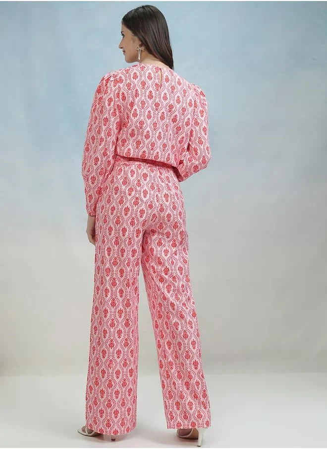 Tokyo Talkies Printed Round Neck Crop Top and High Rise Trouser Co-Ords by Styli