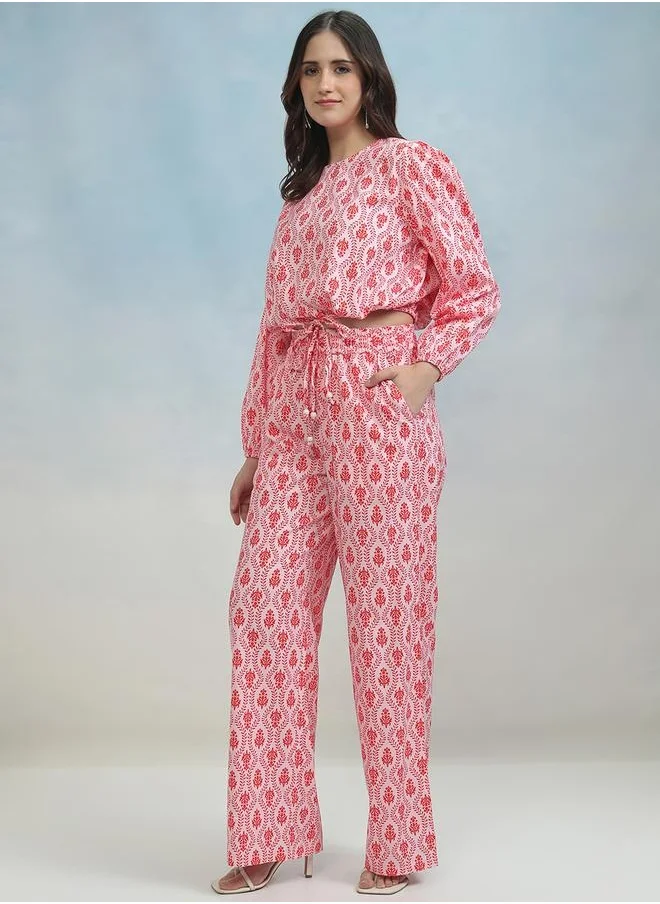 Tokyo Talkies Printed Round Neck Crop Top and High Rise Trouser Co-Ords by Styli