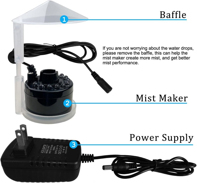 PULACO Mist Maker, Indoor Fountain Mister Foggers, Small Pond Fog Machine Atomizer Air Humidifier Perfect for Water Feature, Halloween - Image 3