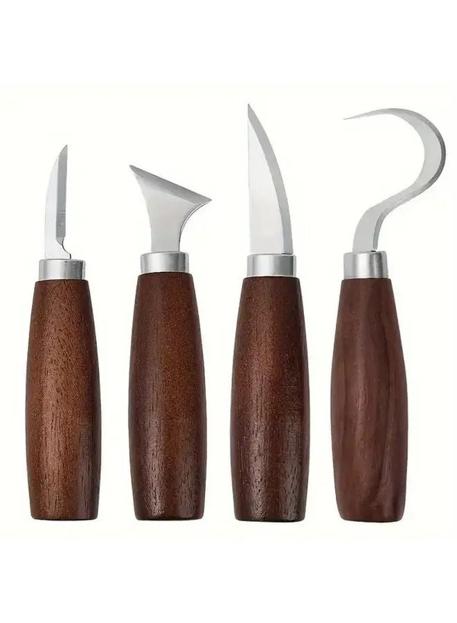 4Pcs Professional Wood Carving Tool Set Black Walnut Handle Stainless Steel Heads BBB 4 Piece Set - Image 1