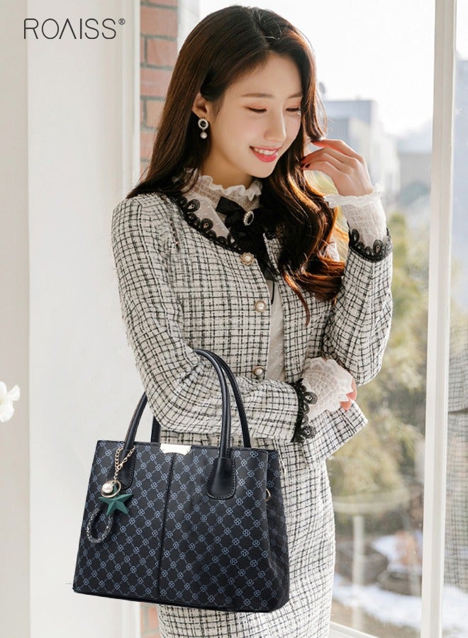 roaiss Women's Printed Large Capacity Handbag Fashionable Retro Pu Leather Patchwork Shoulder Bag Detachable Strap Crossbody Bag  - Image 3