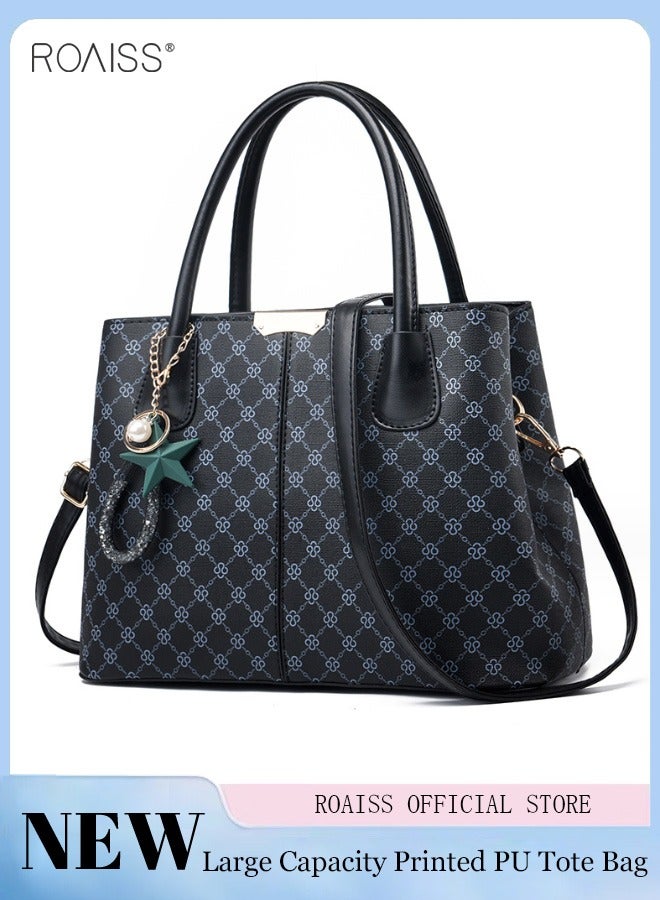 roaiss Women's Printed Large Capacity Handbag Fashionable Retro Pu Leather Patchwork Shoulder Bag Detachable Strap Crossbody Bag  - Image 2