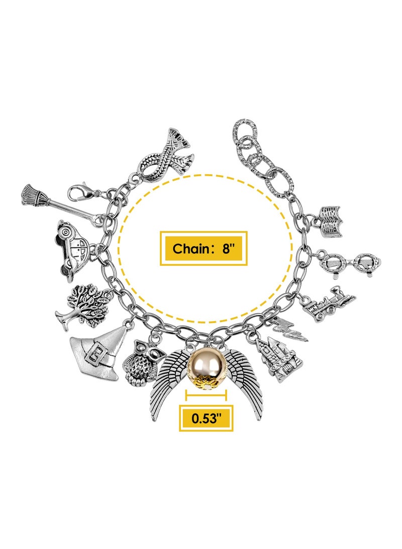 KASTWAVE Wizardry Themed Jewelry Friendship Charm Bracelets Gifts for Girls Women Silver - Image 2