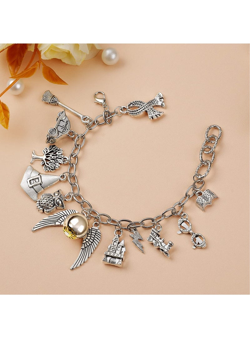 KASTWAVE Wizardry Themed Jewelry Friendship Charm Bracelets Gifts for Girls Women Silver - Image 3
