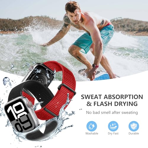 Getino Sport Loop Band Compatible with Apple Watch Bands for Women Men 38mm 40mm 41mm 42mm 44mm 45mm 46mm 49mm, Soft Braided Stretchy Nylon Strap for iWatch Series 11 10 9 8 7 6 5 4 3 SE Ultra 2 1 Red - Image 3