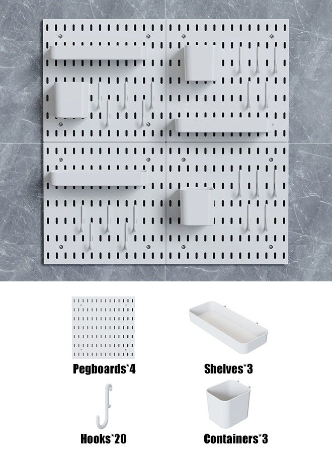 كوزينيست طقم منظم حائط بلوحة مثقبة، رف تخزين جداري للعرض، 4 قطع معلقة بتصميم معياري لمنظم الحائط، لوحة مثقبة معلقة للزينة المنزلية والمكتبية، منظم حائط للمكتب المنزلي، باللون الأبيض - Image 1