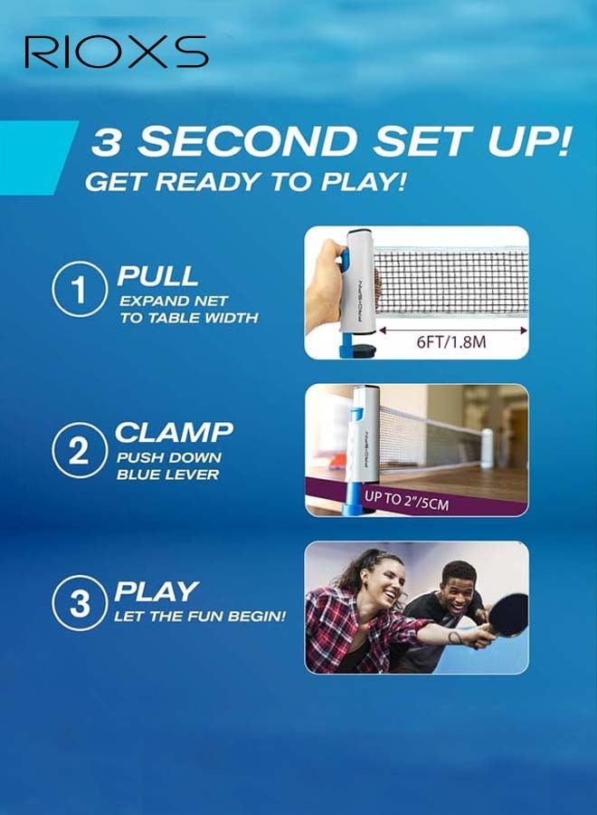 RIOXS Table Tennis Sets, Complete Racket Sports Set - Two High Performance Bats, Stretchable Portable Net, Storage Bag And Three Table Tennis Balls, All-in-One Retractable Ping Pong Net Set, Portable Ping Pong Paddles Set For Indoor/Outdoor Use, Family Fun Games-Grey Table Tennis Sets - Image 3