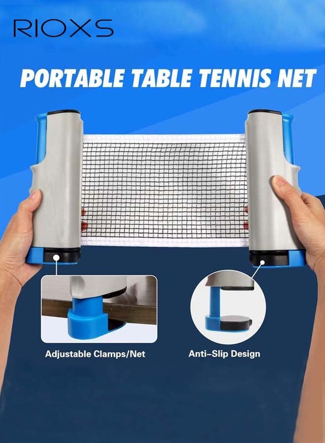 RIOXS Table Tennis Sets, Complete Racket Sports Set - Two High Performance Bats, Stretchable Portable Net, Storage Bag And Three Table Tennis Balls, All-in-One Retractable Ping Pong Net Set, Portable Ping Pong Paddles Set For Indoor/Outdoor Use, Family Fun Games-Grey Table Tennis Sets - Image 2