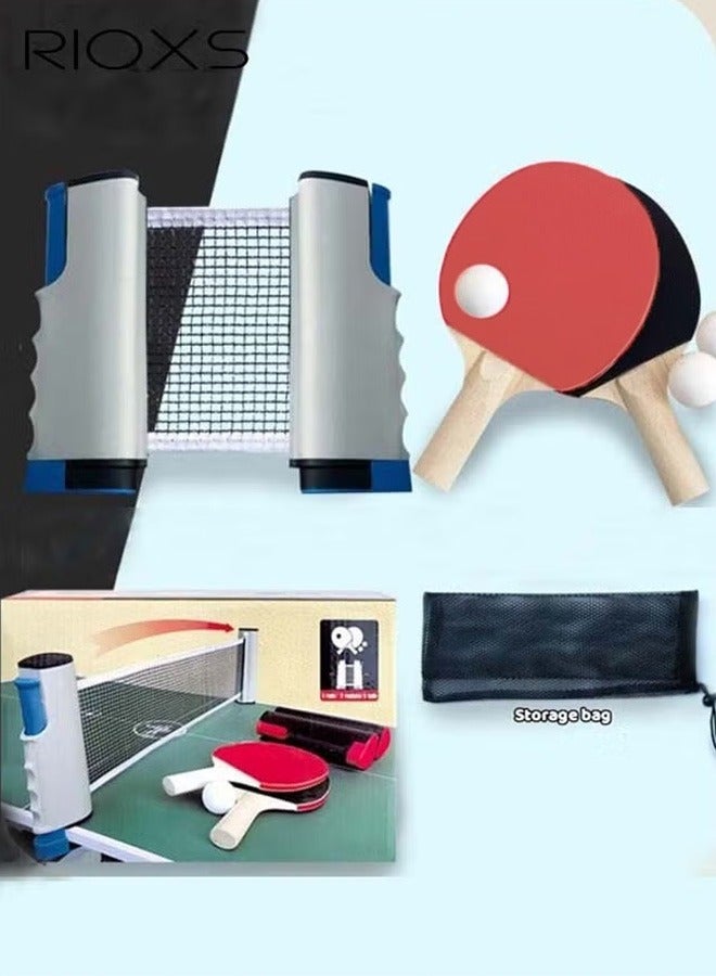 RIOXS Table Tennis Sets, Complete Racket Sports Set - Two High Performance Bats, Stretchable Portable Net, Storage Bag And Three Table Tennis Balls, All-in-One Retractable Ping Pong Net Set, Portable Ping Pong Paddles Set For Indoor/Outdoor Use, Family Fun Games-Grey Table Tennis Sets - Image 1