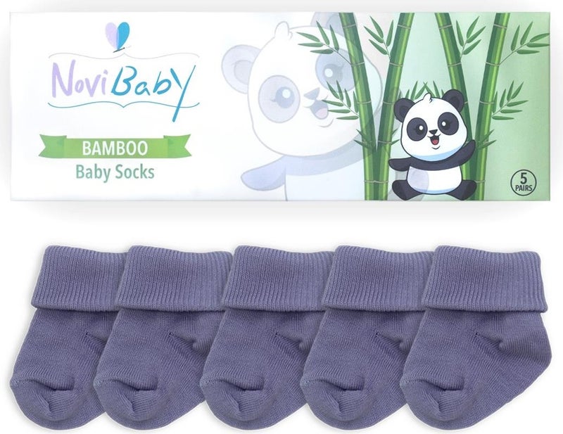 Novibaby 5-Piece Bamboo Newborn Baby Socks I Cloud I 0-6 Months  - Image 3
