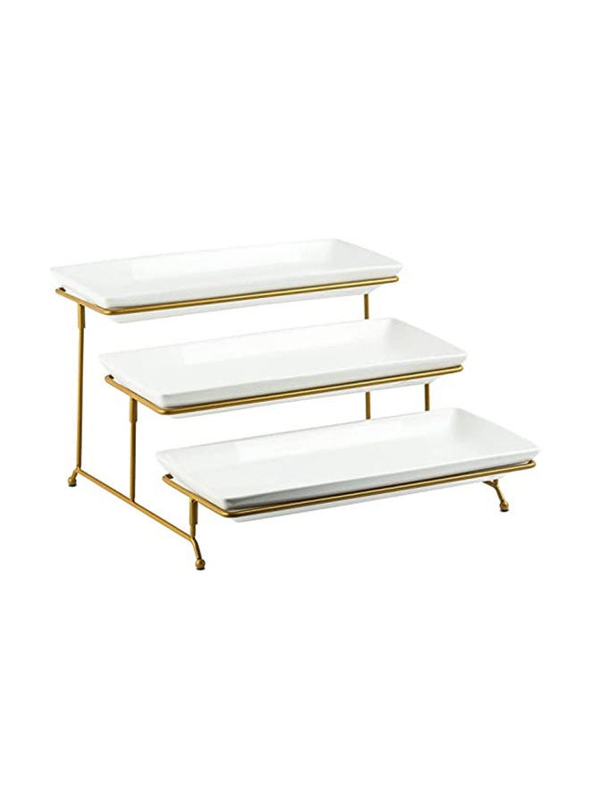 AKDC - AKDC Large Tiered Serving Stand with Platters 3 Tier Serving Stand Serving Tray for Dessert Server Display Collapsible Sturdier Metal Rack - Image 1