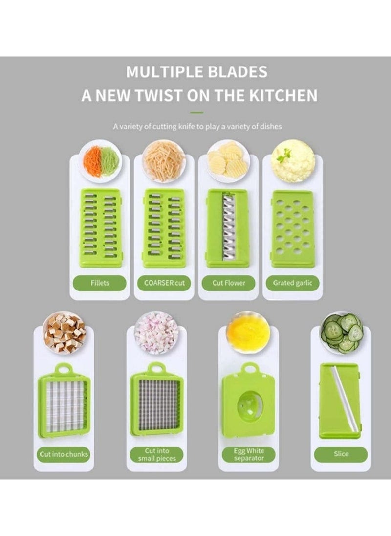 Raxoom Vegetable Chopper Food Chopper Slicer Veggie Chopper Grater Multifunction with Handle Multi Blade Kitchen Food Vegetable Chopper Cutter with Container Drain Basket for Fruit Onion Potato - Image 4