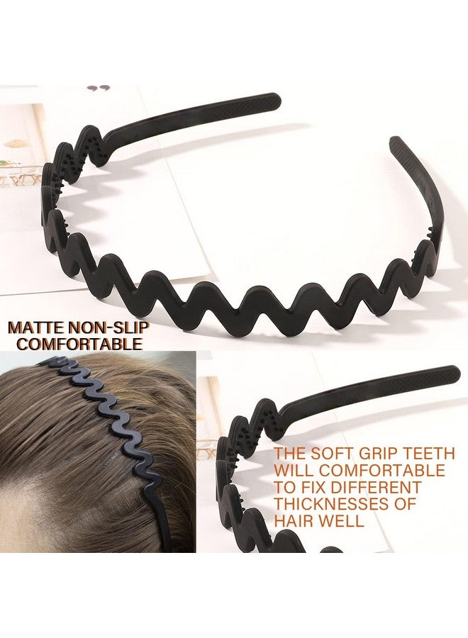 LAPOHI 8 قطع من أشرطة الرأس البلاستيكية الأنيقة سهلة الاستخدام مع مشط أسنان، أشرطة رأس رفيعة سوداء، لا تنزلق، لنساء ورجال وفتيات مراهقات (أسود 8) - Image 2