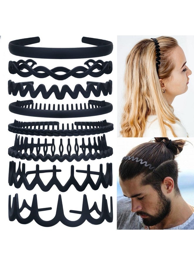 LAPOHI 8 قطع من أشرطة الرأس البلاستيكية الأنيقة سهلة الاستخدام مع مشط أسنان، أشرطة رأس رفيعة سوداء، لا تنزلق، لنساء ورجال وفتيات مراهقات (أسود 8) - Image 1