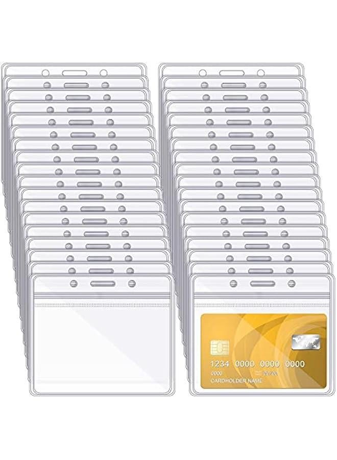 Arabest 150 Pcs ID Card Name Badge Holders Plastic Horizontal Clear Badge Sleeves Transparent PVC ID Card Holders Pouch Office Travel Waterproof(3.35 x 3.94 Inch)  - Image 1