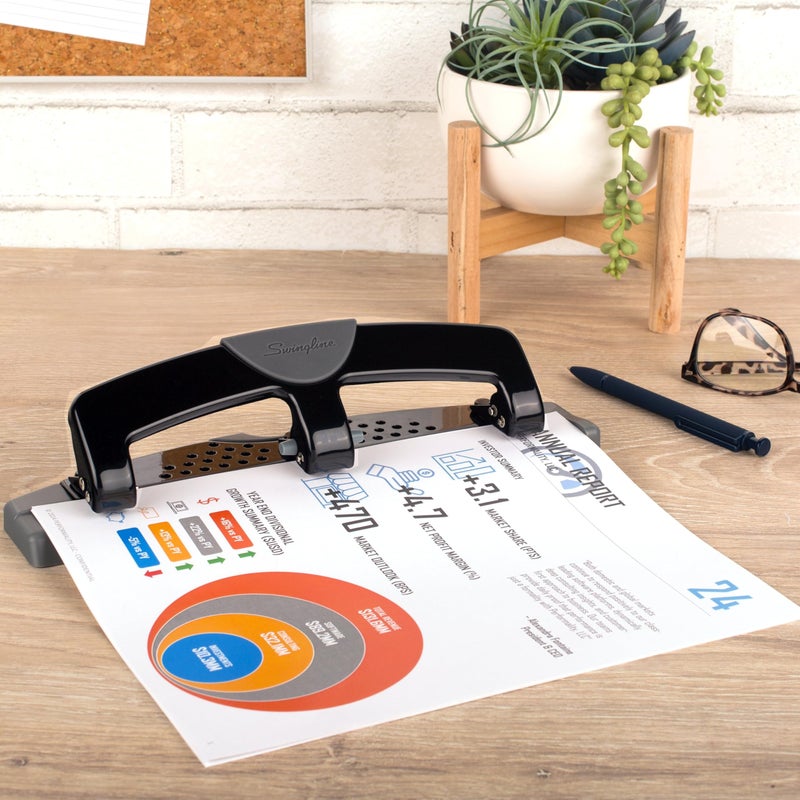 Swingline 3 Hole Punch, 12 Sheet Capacity Three Hole Puncher 3 Ring, Paper Punch, SmartTouch Low Effort, Alignment Guide, Black & Silver (74134) - Image 2