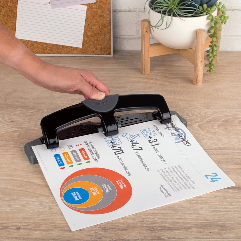 Swingline 3 Hole Punch, 12 Sheet Capacity Three Hole Puncher 3 Ring, Paper Punch, SmartTouch Low Effort, Alignment Guide, Black & Silver (74134) - Image 3