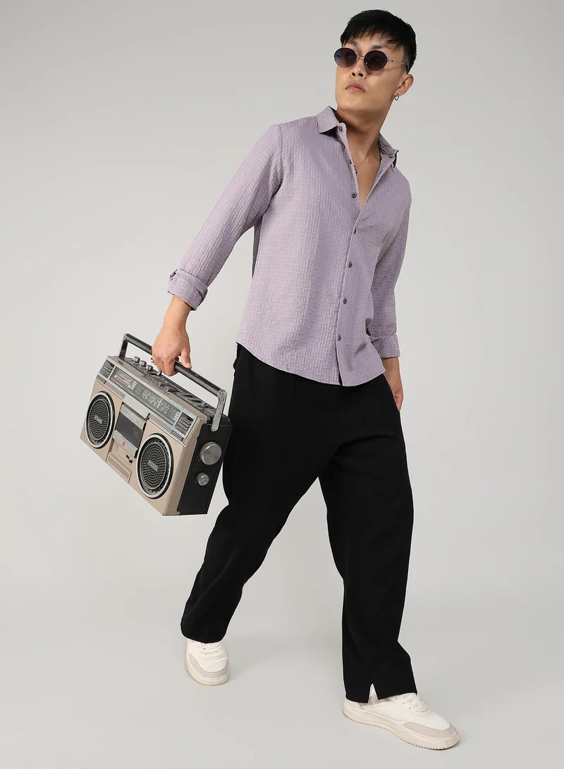 Campus Sutra Men's Lavender Textured Weave Shirt