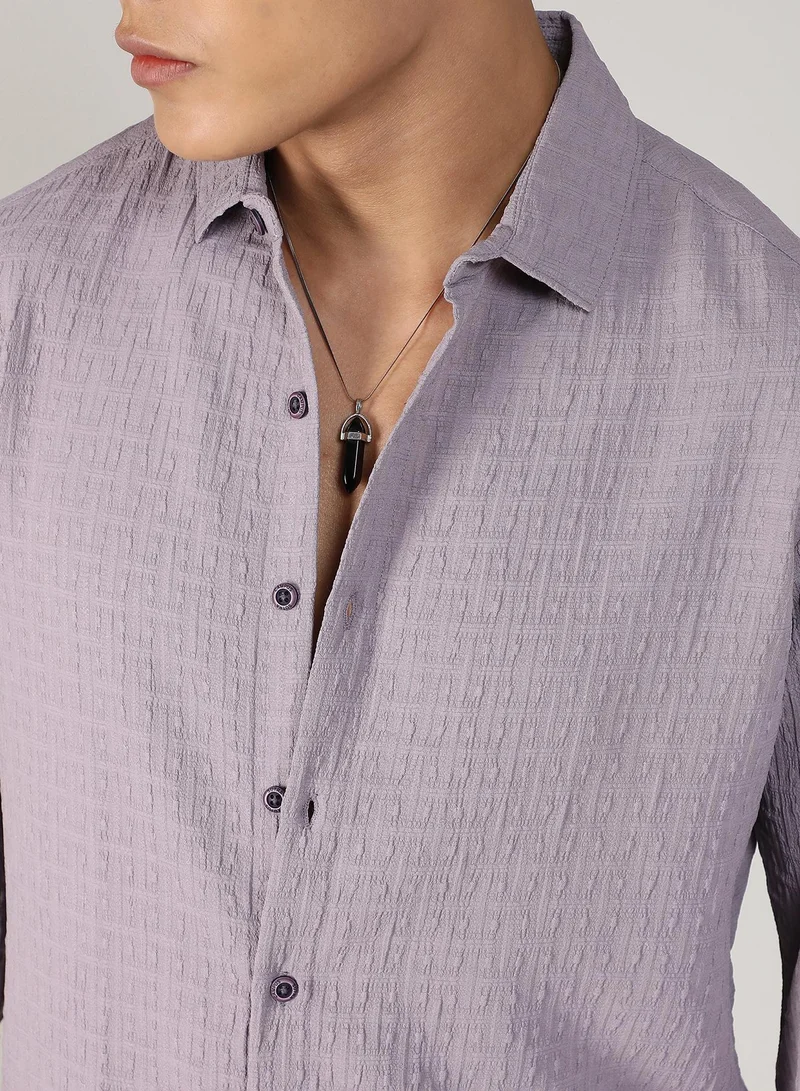 Campus Sutra Men's Lavender Textured Weave Shirt
