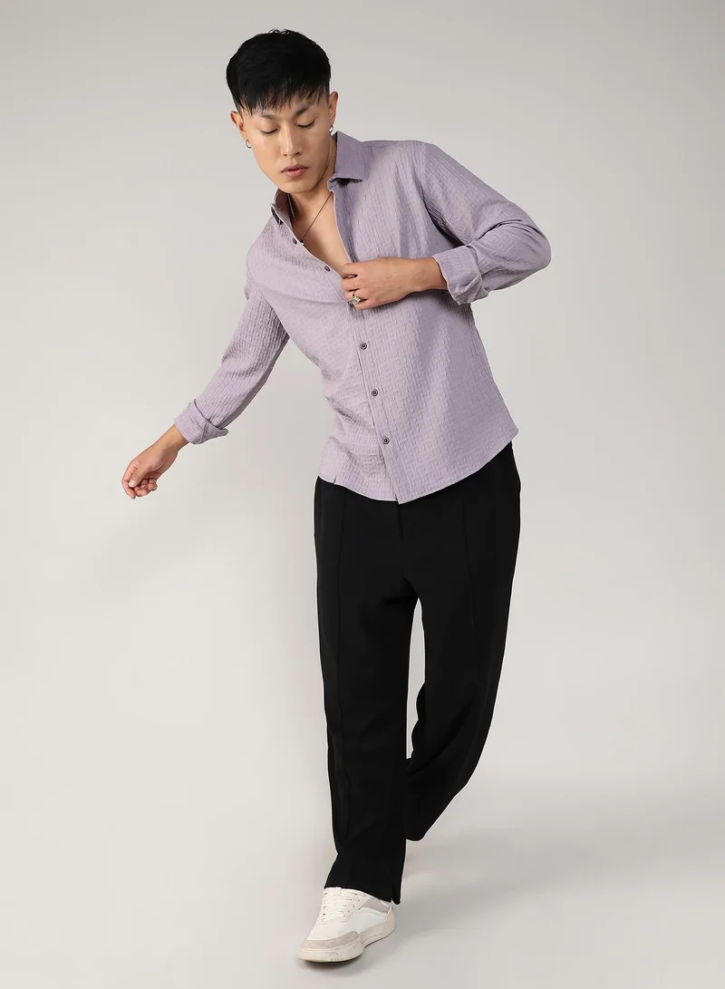 Campus Sutra Men's Lavender Textured Weave Shirt