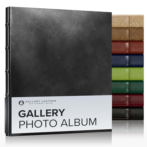 Gallery Leather Photo Album 4x6 Pictures with Slip-In Pockets & Writing Space – Holds up to 120 Photos, Ring Bound, Made in USA – Acadia Black - 11.75" x 10.5" - Image 1