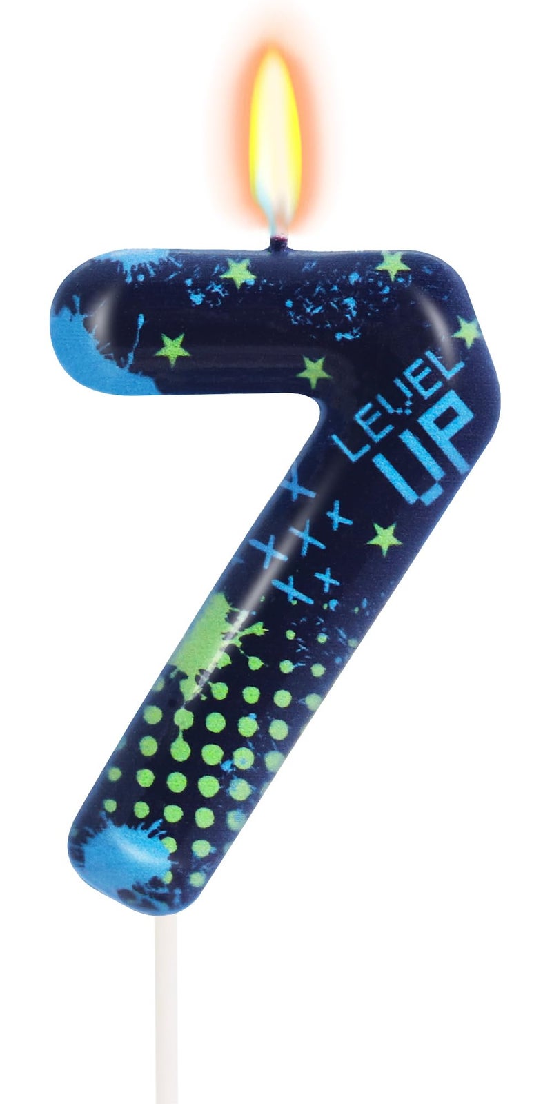 OGnomiFX STG Birthday Candles for Boys - Number 7 Candle for Video Game Birthday Cake Topper, Fort Battle Level Up Game Themed Birthday Party Supplies (Number 7) - Image 1