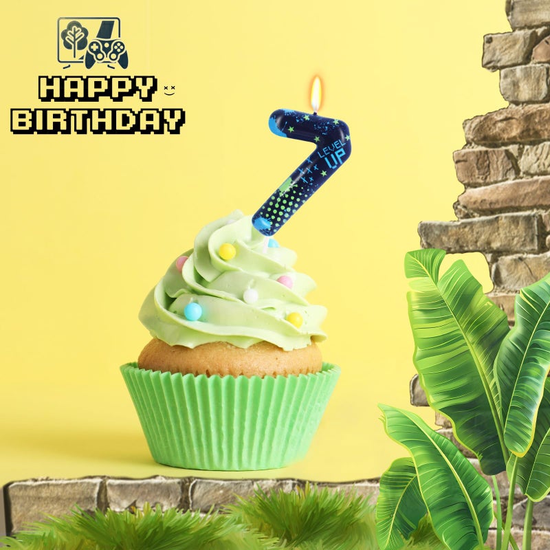OGnomiFX STG Birthday Candles for Boys - Number 7 Candle for Video Game Birthday Cake Topper, Fort Battle Level Up Game Themed Birthday Party Supplies (Number 7) - Image 5