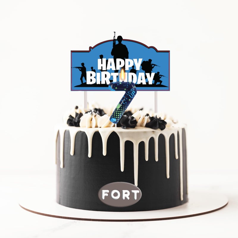 OGnomiFX STG Birthday Candles for Boys - Number 7 Candle for Video Game Birthday Cake Topper, Fort Battle Level Up Game Themed Birthday Party Supplies (Number 7) - Image 3