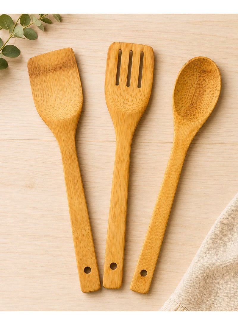 3-Piece Wooden Kitchen Utensil Set, Multi-Purpose Cooking Spoons and Spatulas for Stirring, Mixing, Cooking and Serving, Practical Kitchen Tools for Everyday Use - Image 1