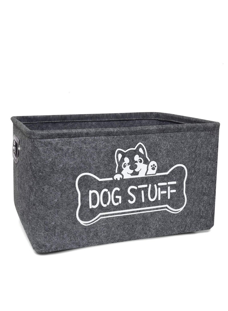 Beauenty Pet Toy Storage Basket, Felt Organizer with Metal Handles, Collapsible Design for Easy Storage, Ideal for Organizing Dog Toys and Accessories, Durable and Dirt-Resistant Living Room Bin  - Image 1