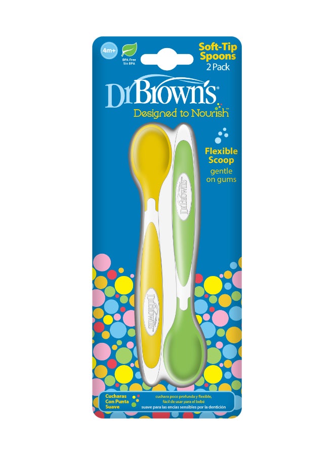 Dr. Brown’s Soft-Tip Spoon, Pack Of 2 - Yellow/Green - Image 2