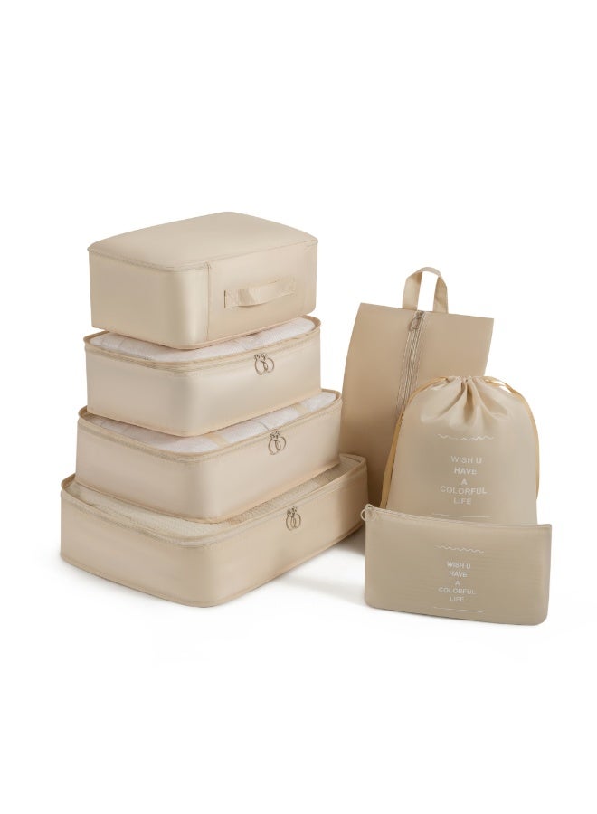 مجموعة مكعبات تعبئة السفر مكونة من 7 قطع - منظمات أمتعة متينة مزودة بسحابات شديدة التحمل للملابس والأحذية وأدوات النظافة الشخصية والأغراض الأساسية - حقائب تخزين سفر متعددة الأحجام للحقائب المنزلية والنادي الرياضي ورحلات العمل - هدية مثالية للرجال والنساء - Image 1