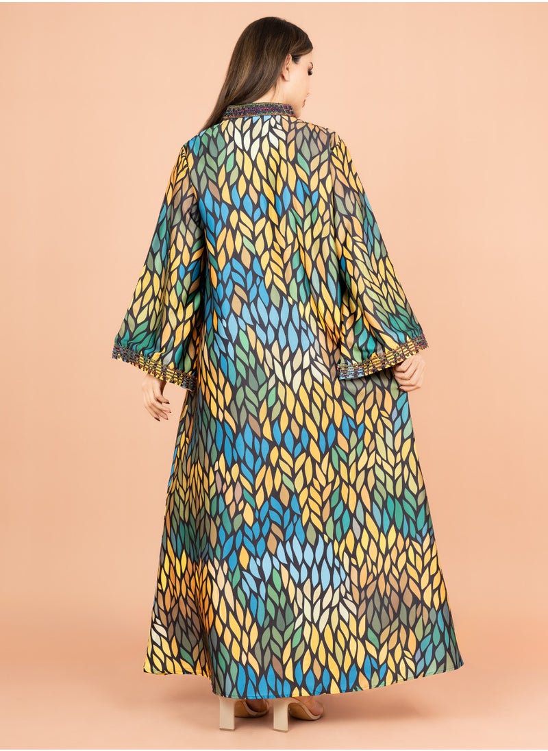 اكسا جلابية مطرزة عنق اسيوي IK1013 اسود  - Image 4