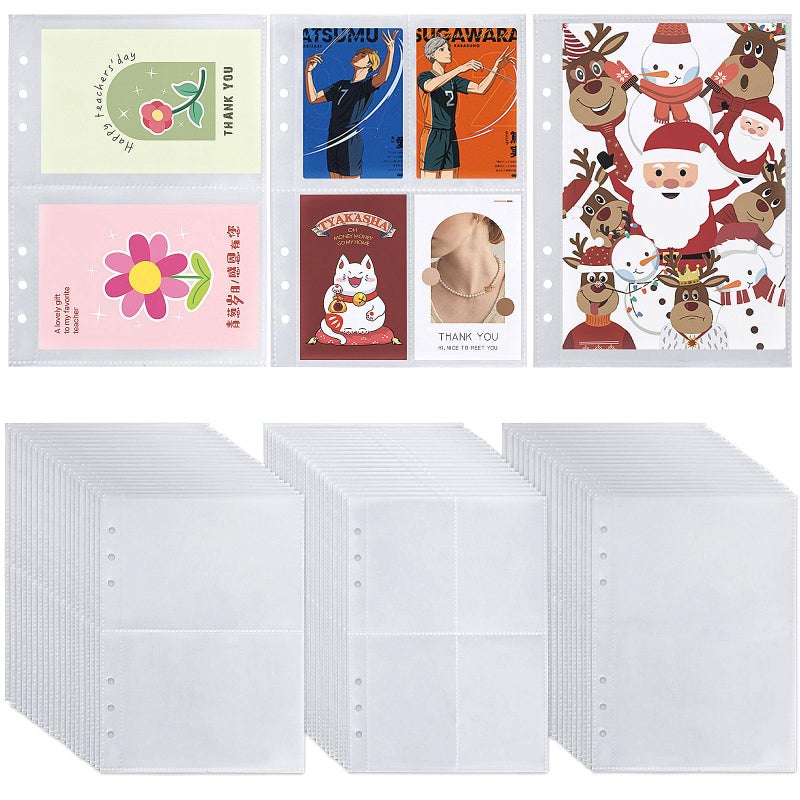 acDesign 60 Sheets A5 Binder Pockets, 3 Size One-Sided Card Binder Sleeves for 6 Ring Binde(4 Pocket 2 Pocket 1 Pocket) - Image 1
