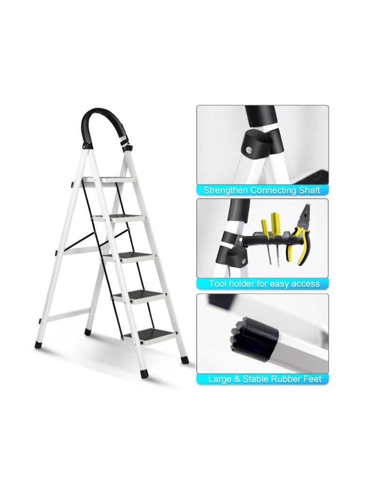 SKY-TOUCH Foldable Ladder 5 Steps, Home Ladder Folding Step Stool with Wide Anti-Slip Pedal, Adults Folding Sturdy Steel Ladder for Home,Kitchen, Garden, Office - Image 4