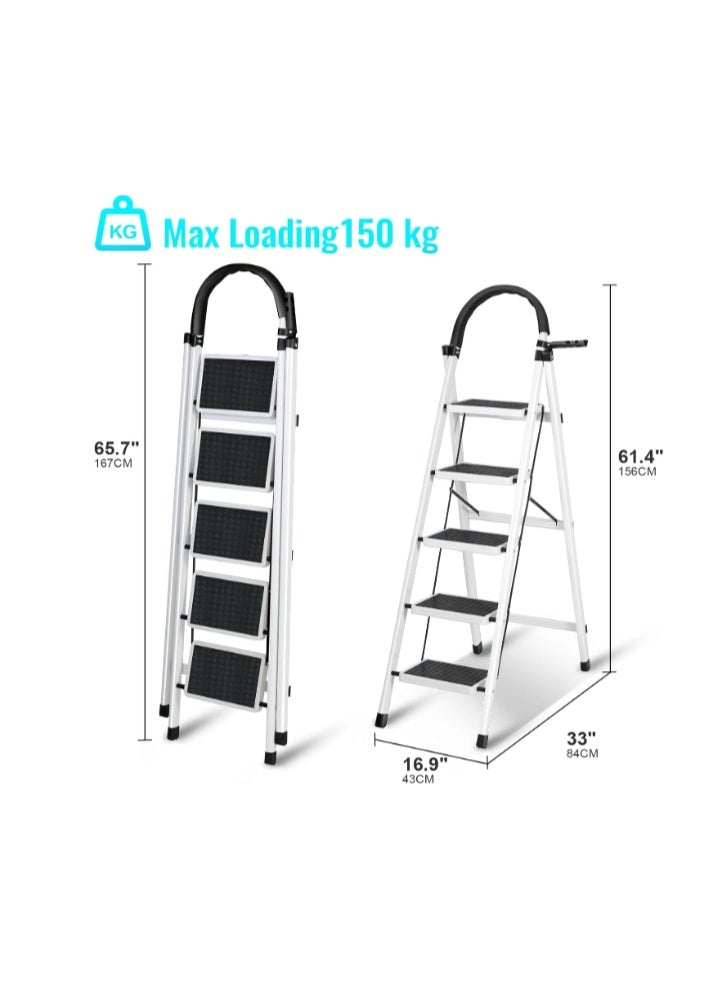 SKY-TOUCH Foldable Ladder 5 Steps, Home Ladder Folding Step Stool with Wide Anti-Slip Pedal, Adults Folding Sturdy Steel Ladder for Home,Kitchen, Garden, Office - Image 2