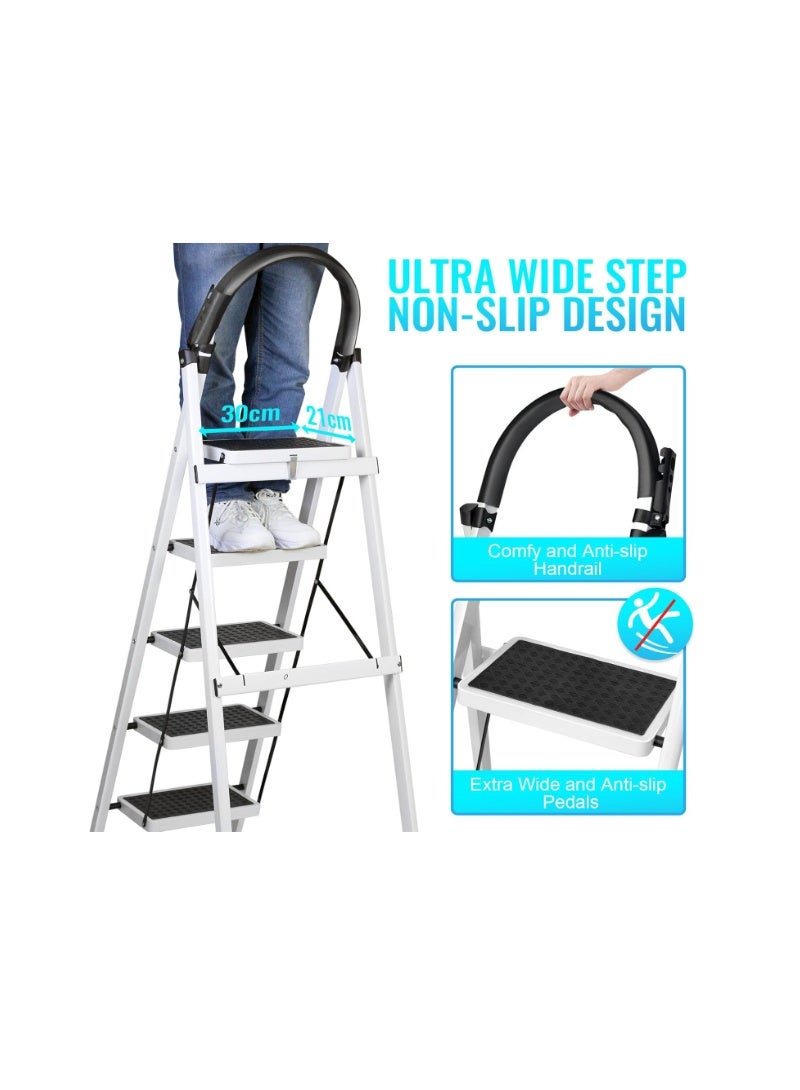 SKY-TOUCH Foldable Ladder 5 Steps, Home Ladder Folding Step Stool with Wide Anti-Slip Pedal, Adults Folding Sturdy Steel Ladder for Home,Kitchen, Garden, Office - Image 3