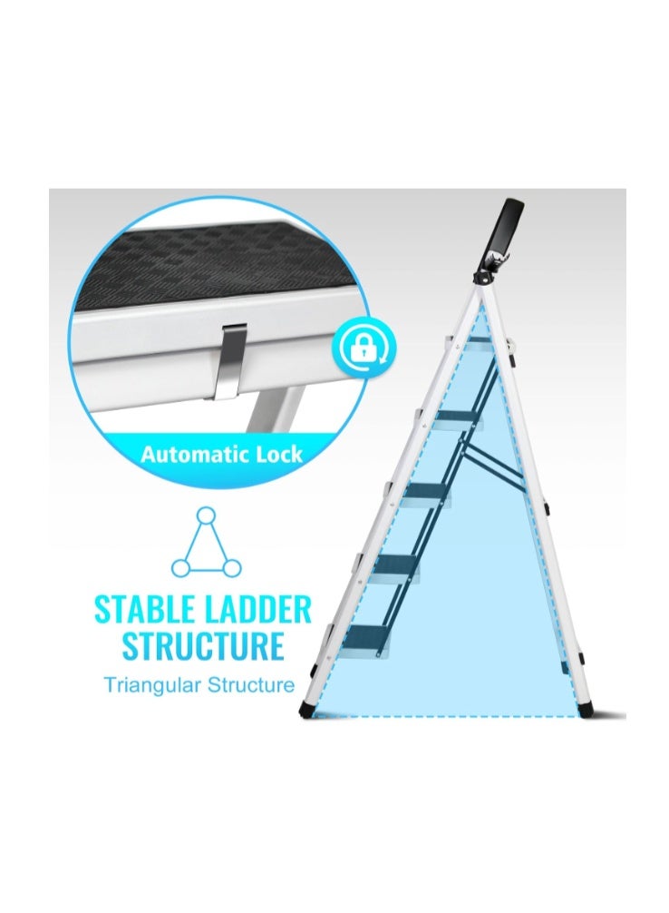 SKY-TOUCH Foldable Ladder 5 Steps, Home Ladder Folding Step Stool with Wide Anti-Slip Pedal, Adults Folding Sturdy Steel Ladder for Home,Kitchen, Garden, Office - Image 5