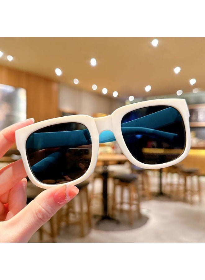 LOVECRAFT Lovecraft Children's Folding Sunglasses - Beige Frame With Blue Temple, Uv Protection Baby Sunglasses, Square Frame Kids Glasses - Image 1