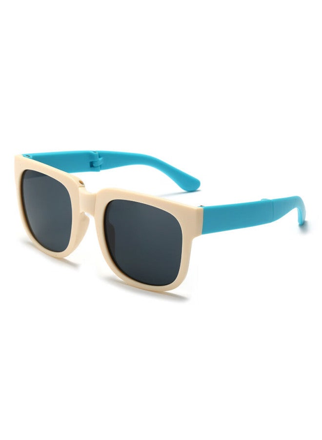LOVECRAFT Lovecraft Children's Folding Sunglasses - Beige Frame With Blue Temple, Uv Protection Baby Sunglasses, Square Frame Kids Glasses - Image 3