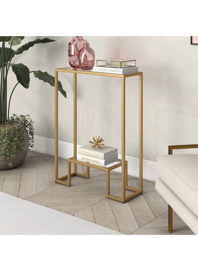 HOME TASTE Modern Glass Console Table with Welded Metal Frame – Pre - Assembled, Narrow Entryway Table for Hallway & Living Room, Gold (55 × 20 × 75 cm) - Image 1