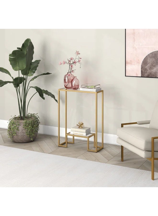 HOME TASTE Modern Glass Console Table with Welded Metal Frame – Pre - Assembled, Narrow Entryway Table for Hallway & Living Room, Gold (55 × 20 × 75 cm) - Image 4