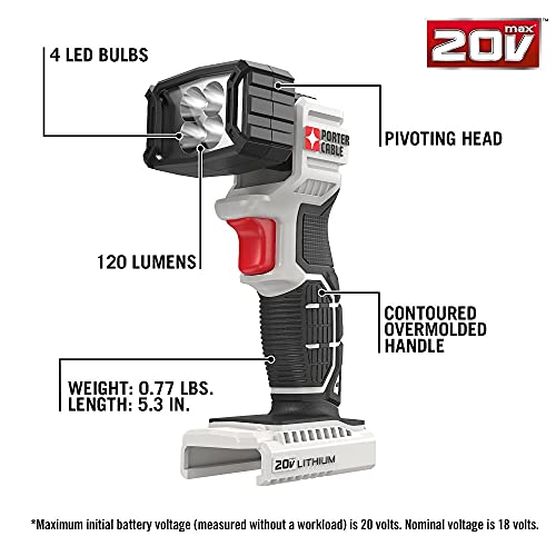 PORTER CABLE PORTER-CABLE 20V MAX LED Work Light, Black, 7.34 Inch. - Image 2