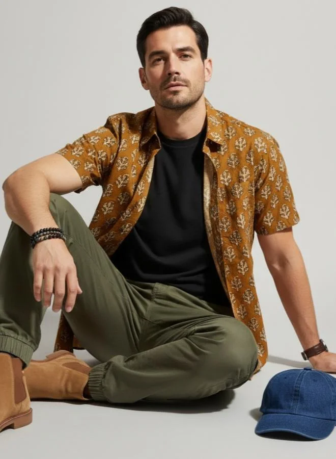 Truloom Mustard Men Classic Graphic Print Casual Shirt for Men | Best Price UAE