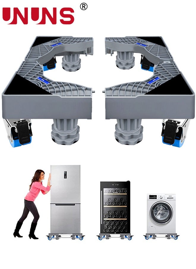UNUNS - Fridge Stand Mobile Base With 4 Locking Refrigerator Wheels And 4 Strong Feet For Washing Machine Stand Pedestal, Fridge Base Stand, Adjustable Appliance Dolly Square, Moving Roller - Image 1