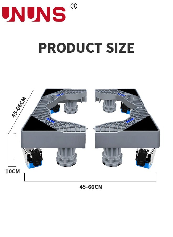UNUNS - Fridge Stand Mobile Base With 4 Locking Refrigerator Wheels And 4 Strong Feet For Washing Machine Stand Pedestal, Fridge Base Stand, Adjustable Appliance Dolly Square, Moving Roller - Image 1