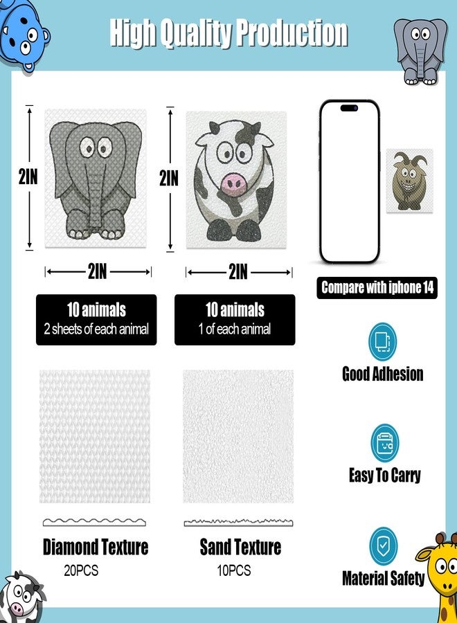TBTFW 30PCS Calm Sensory Strips Adhesives Stickers, Cute Animal Calming Gentle Texture, Calm Stress Translucent Textured Tactile Rough, Anti Stress Anxiety Sensory Stickers - Image 2